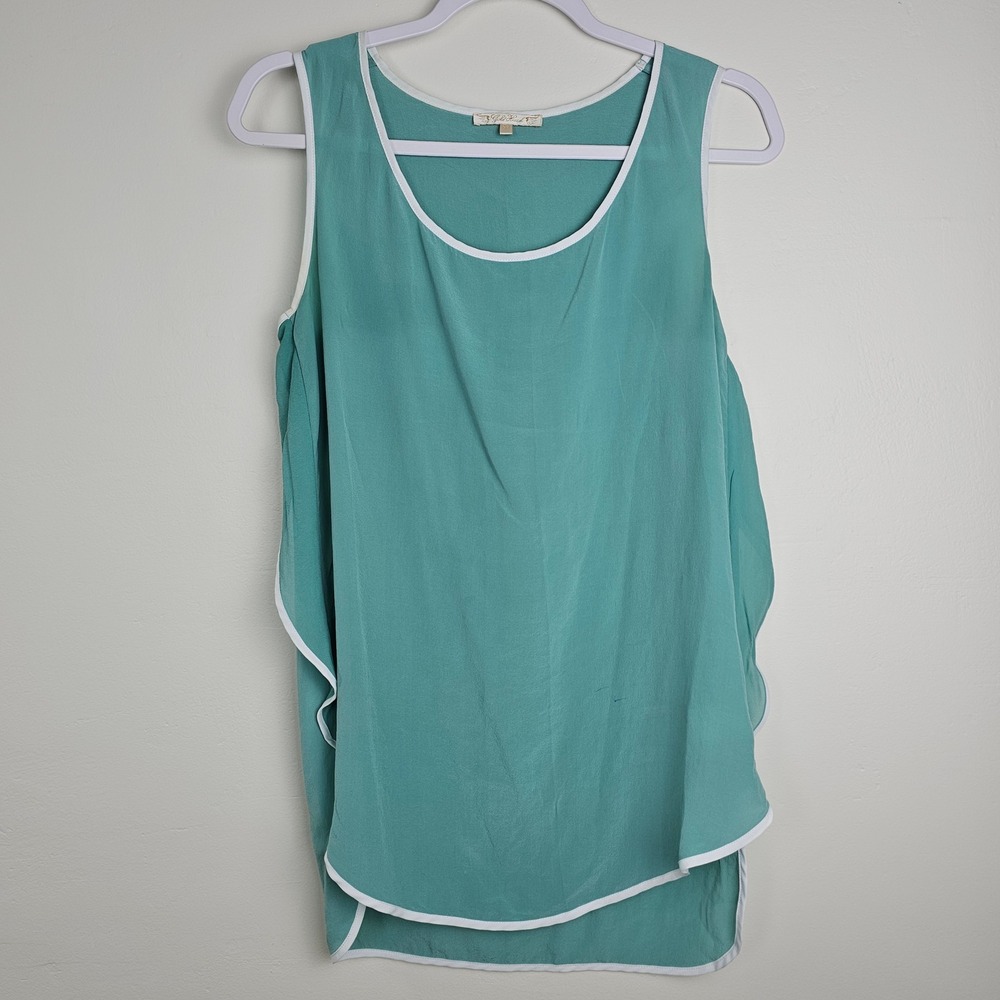 Gold Hawk Tank Top Women XS Teal 100% Silk Sleeveless Contrast Trim Blouse